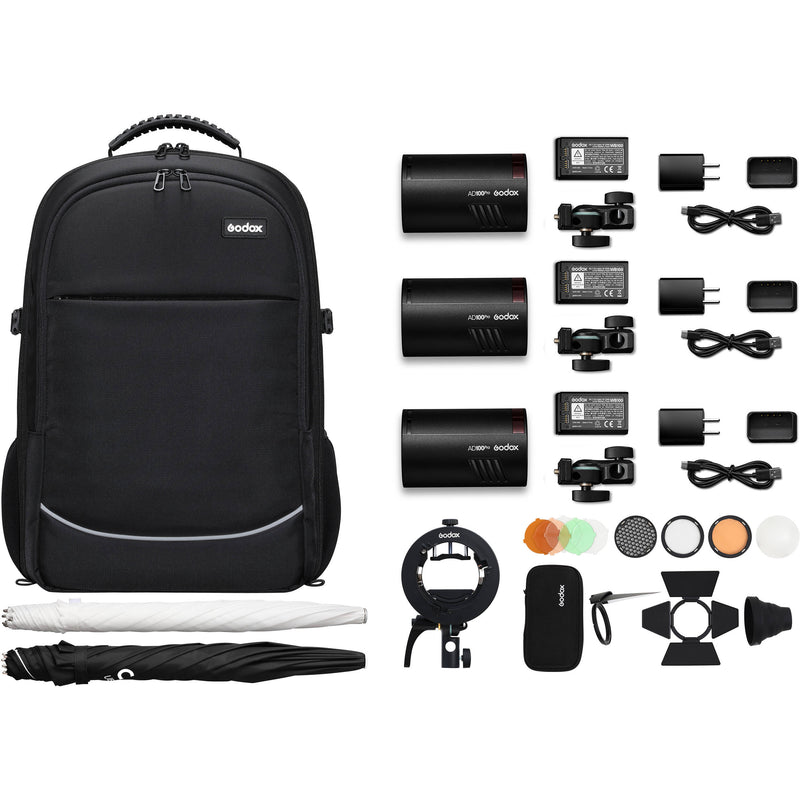3 Godox AD100Pro Flashes Kit